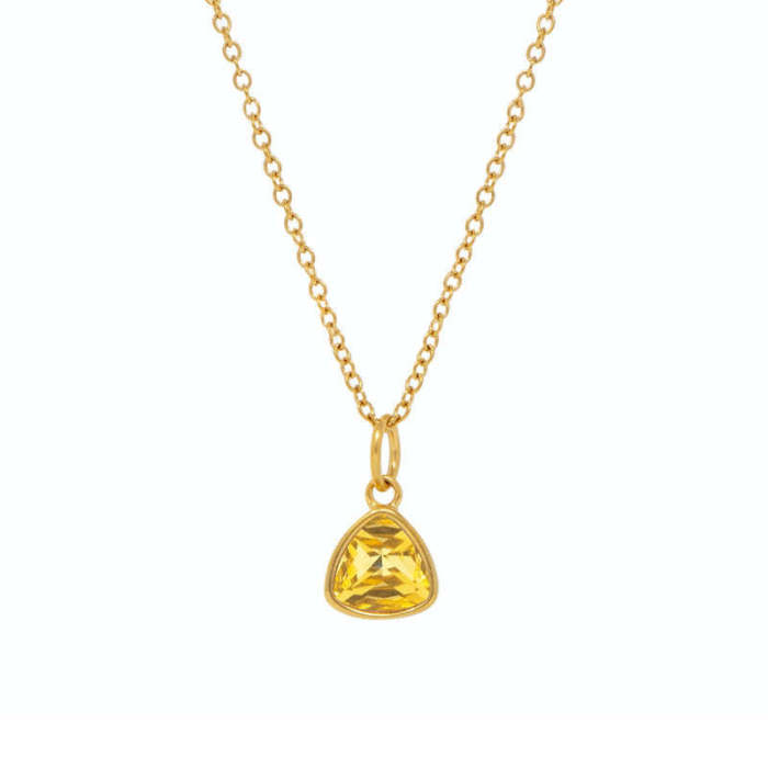Stainless Steel December Birthstone Necklace Triangle 12th Month Birthstone Pendant Multicolored Zircon Collarbone Chain for Women