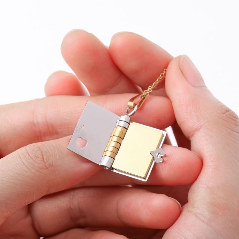 Stainless Steel European and American Cross-Border Couple Book Pendant Necklace Personality Ins Heart Open and Close Book Sweater Chain