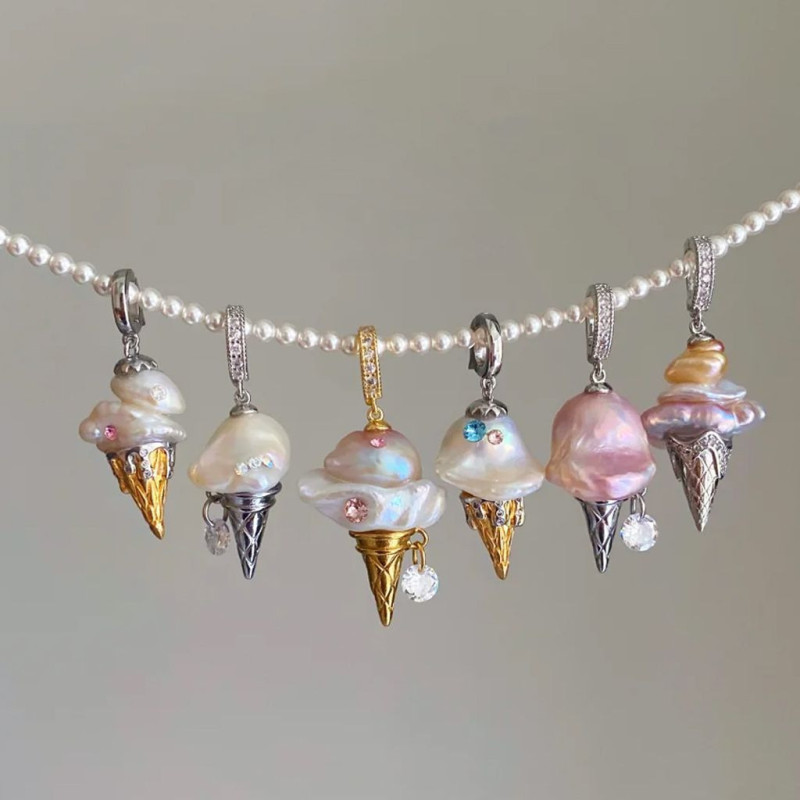 European and American Fashion Pearl Chain Ice Cream Necklace for Women, Light Luxury Niche Design, High-end Clavicle Chain Jewelry