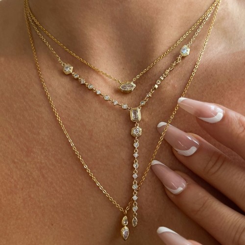European and American Zircon Oval Round Pendant Necklace Simple Ins Fashion Electroplated Real Gold Color Retention
