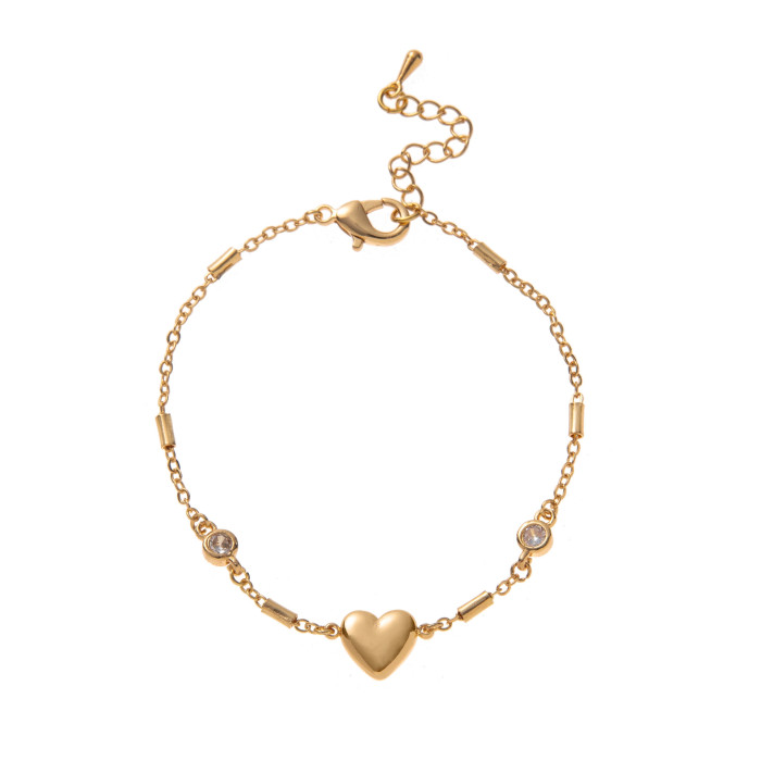 Fashion Hot-Selling Jewelry Light Luxury Style Heart Electroplated High-End Zircon Gold Plated Adjustable Bracelet Wh...