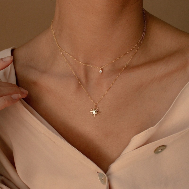 European and American Double Layer Series In Stock Minimalist Necklace Layered Collarbone Chain Star Zircon Stacked Wear for Women 18K Plated