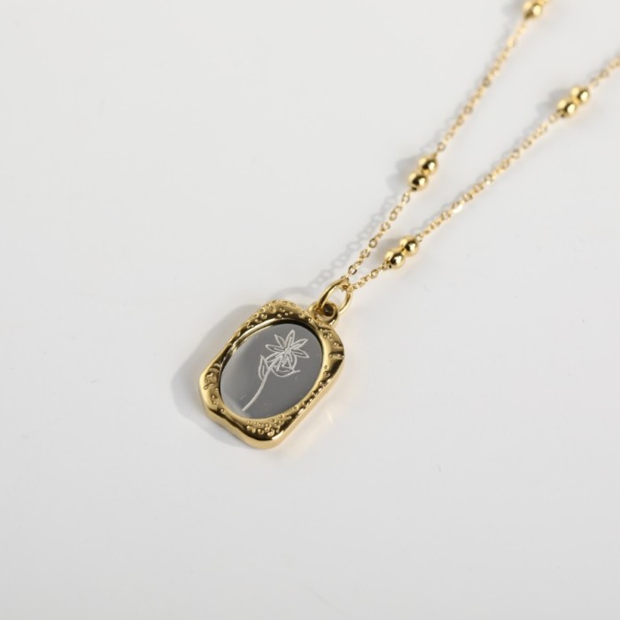 Vintage French Style Magic Mirror Rose December Flower Necklace Double Layer Pendant Flower Necklace 18K Gold