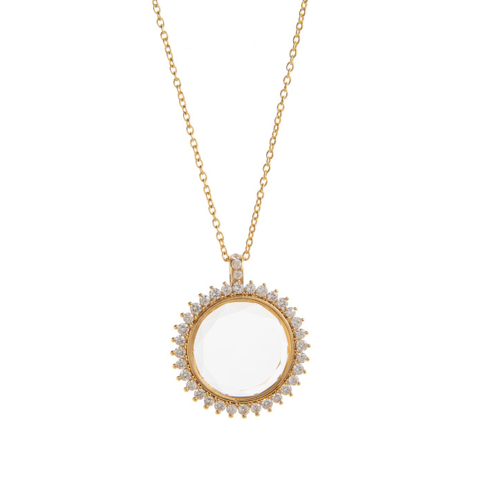 European and American Retro Personality Photo Box Pendant Necklace Openable DIY Pendant Hollow Design Transparent Box 18K Gold Color Retention