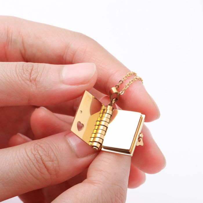 Stainless Steel Couple Book Pendant Necklace Personality Ins Heart Open and Close Book Sweater Chain