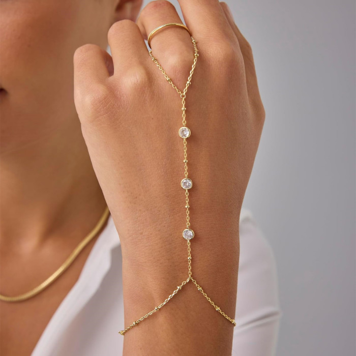 Ins Style Titanium Steel 18K Gold Plated with Stone Small Round Fashion Bracelet Color Retention Women Stainless St...
