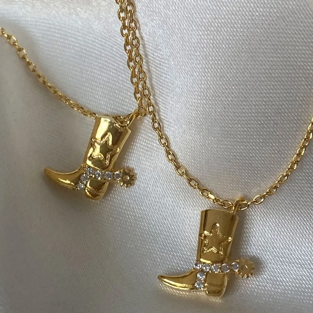 Cross-Border High-Praise New Product Western Cowboy Boots Necklace Copper Plated Real Gold Necklace Color Retention