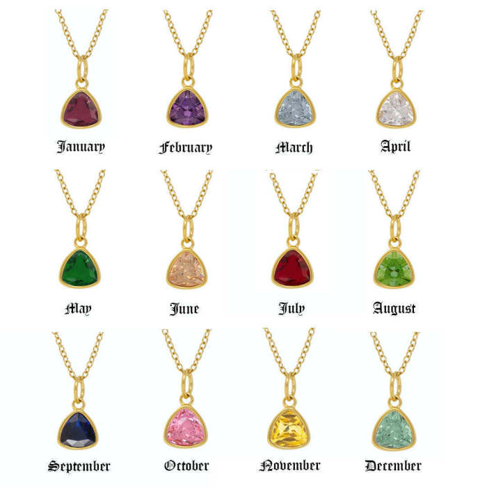 Stainless Steel December Birthstone Necklace Triangle 12th Month Birthstone Pendant Multicolored Zircon Collarbone Chain for Women