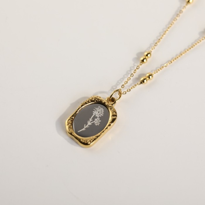 Vintage French Style Magic Mirror Rose December Flower Necklace Double Layer Pendant Flower Necklace 18K Gold