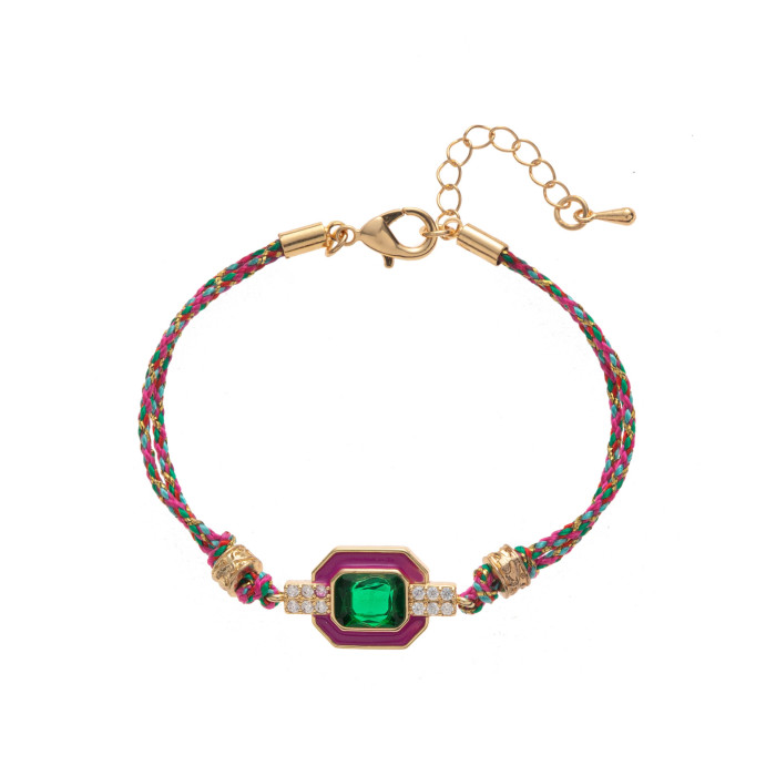Vintage Niche New Tarot Card Four-Leaf Clover Bohemian Style Inlaid Zircon Bracelet Wholesale
