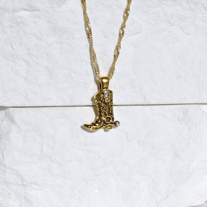 Cross-Border High-Praise New Product Western Cowboy Boots Necklace Copper Plated Real Gold Necklace Color Retention