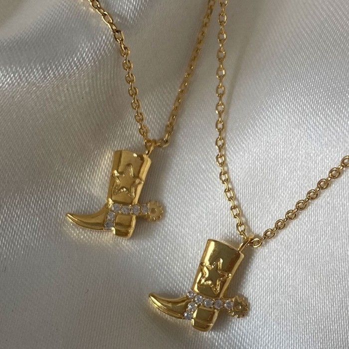 Cross-Border High-Praise New Product Western Cowboy Boots Necklace Copper Plated Real Gold Necklace Color Retention