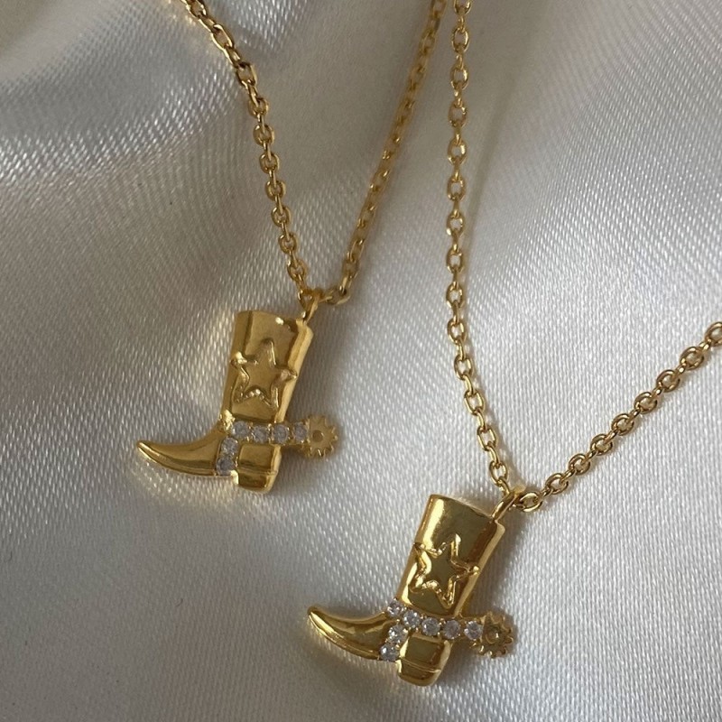 Cross-Border High-Praise New Product Western Cowboy Boots Necklace Copper Plated Real Gold Necklace Color Retention