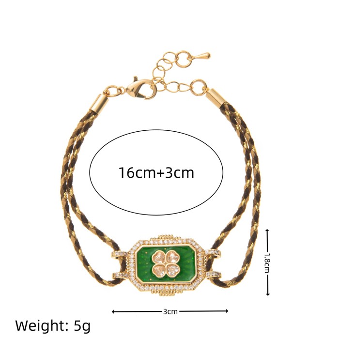 Vintage Niche New Tarot Card Four-Leaf Clover Bohemian Style Inlaid Zircon Bracelet Wholesale