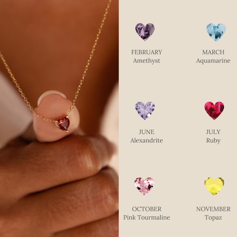 Stainless Steel Independent Stand Twelve Birthstone Necklace Ins Hot Sale 12 Birthstone Heart Pendant Necklace Month Stone