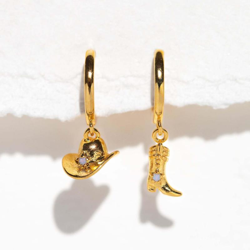 Cowboy Boots Hat Pendant Earrings Cross-Border Independent Station Hot-Selling New Product 18k Real Gold Plating