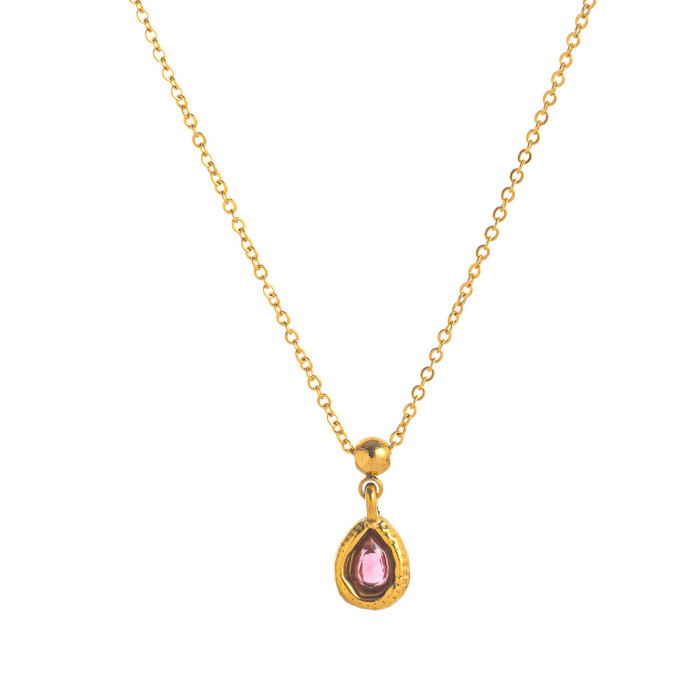 Stainless Steel December Birthstone Valentine's Day Gift Necklace Vacuum Electroplated 18K Gold Color Retention