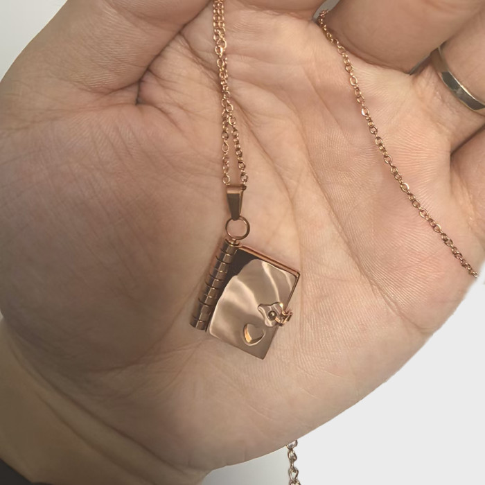 Stainless Steel Couple Book Pendant Necklace Personality Ins Heart Open and Close Book Sweater Chain