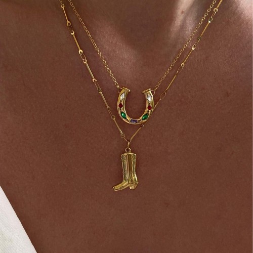 European and American Rainbow Element Horseshoe U-Shaped Kaleidoscope Lucky Symbol Inlaid Zircon Necklace for Women Stainless Steel Color Retention