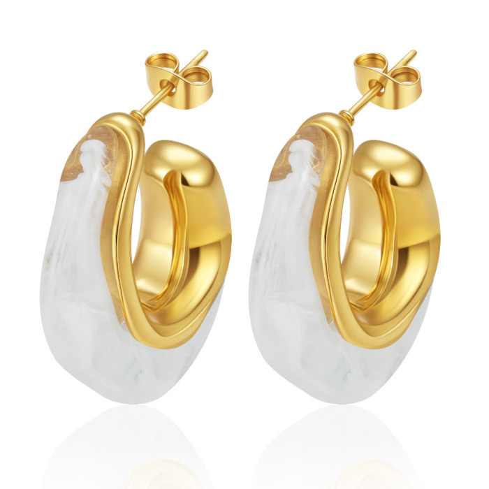Cross-border European and American style fashion water drop colorful earrings, stainless steel color-retaining resin earrings, versatile spring and summer ear accessories