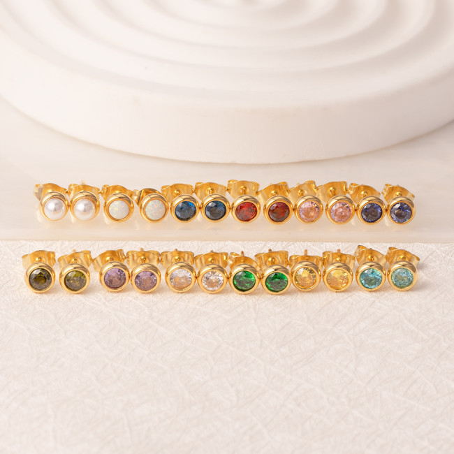Cross-border exclusive supply of round stainless steel zircon earrings for women, trendy and versatile, available in multiple colors, PVD 18K real gold earrings