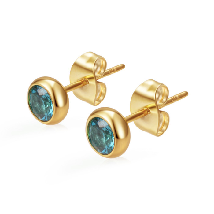 Cross-border exclusive supply of round stainless steel zircon earrings for women, trendy and versatile, available in multiple colors, PVD 18K real gold earrings