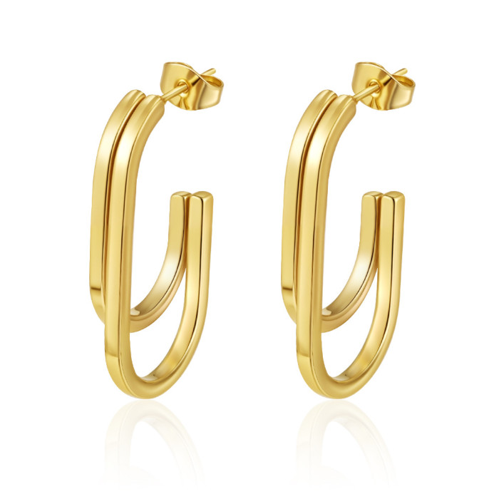 European and American fashion trend multi-layer stainless steel spliced earrings for women, light luxury with a high-end feel, PVD electroplated versatile earrings