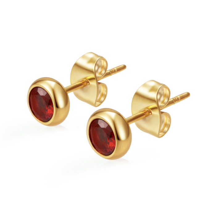 Cross-border exclusive supply of round stainless steel zircon earrings for women, trendy and versatile, available in multiple colors, PVD 18K real gold earrings