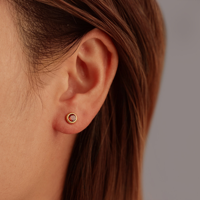 Cross-border exclusive supply of round stainless steel zircon earrings for women, trendy and versatile, available in multiple colors, PVD 18K real gold earrings