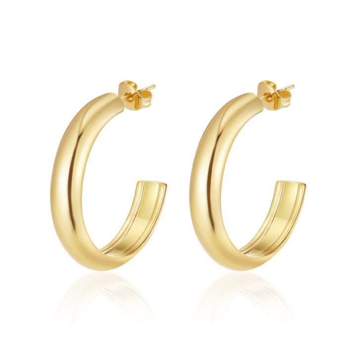 Cross-border light luxury geometric stainless steel earrings for women, trendy and high-end 18K plated hoops, versatile earrings wholesale