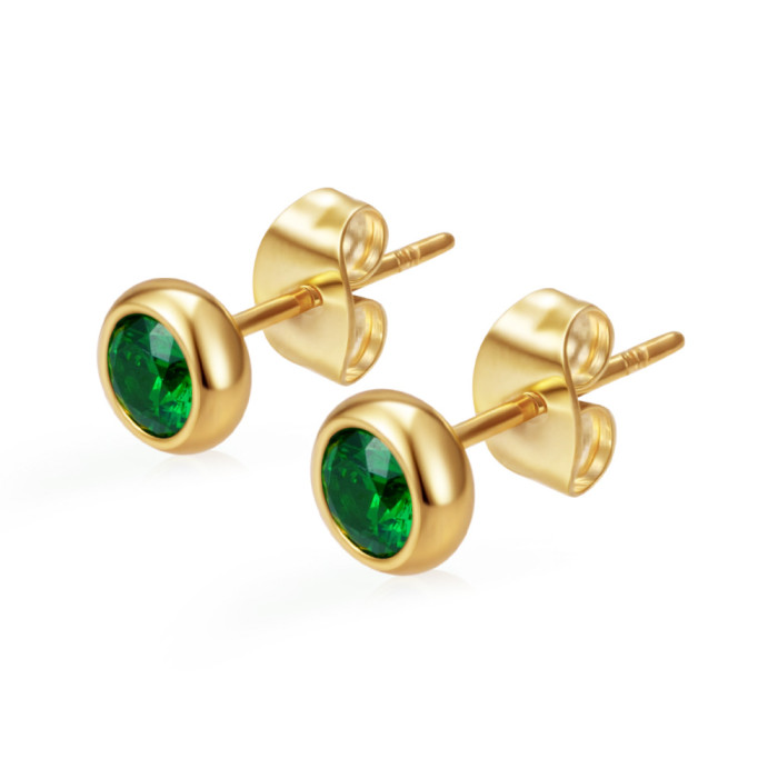 Cross-border exclusive supply of round stainless steel zircon earrings for women, trendy and versatile, available in multiple colors, PVD 18K real gold earrings