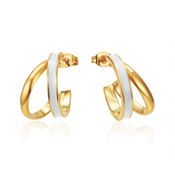 Cross-border e-commerce stainless steel earrings, minimalist style, unique C-shaped earrings, simple and elegant, with oil-drip finish