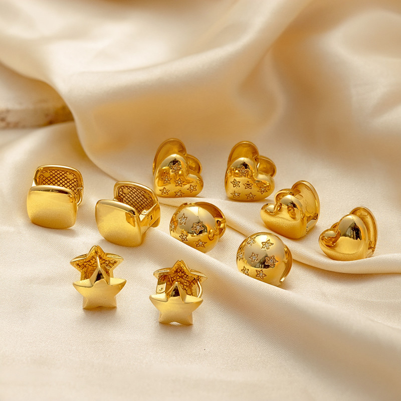 New cross-border style pentagram heart-shaped smooth earrings, fashionable titanium steel cast real gold geometric earrings