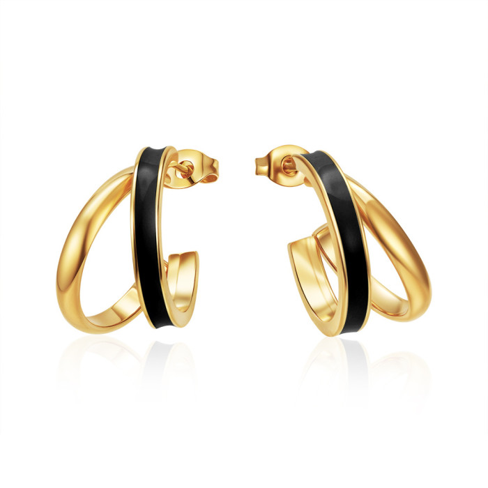 Cross-border e-commerce stainless steel earrings, minimalist style, unique C-shaped earrings, simple and elegant, with oil-drip finish