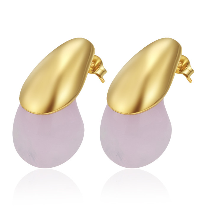Cross-border European and American style fashion water drop colorful earrings, stainless steel color-retaining resin earrings, versatile spring and summer ear accessories