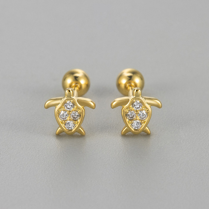 New simple diamond-studded small turtle earrings for women, unique design, creative, fashionable, and cute ear cuffs