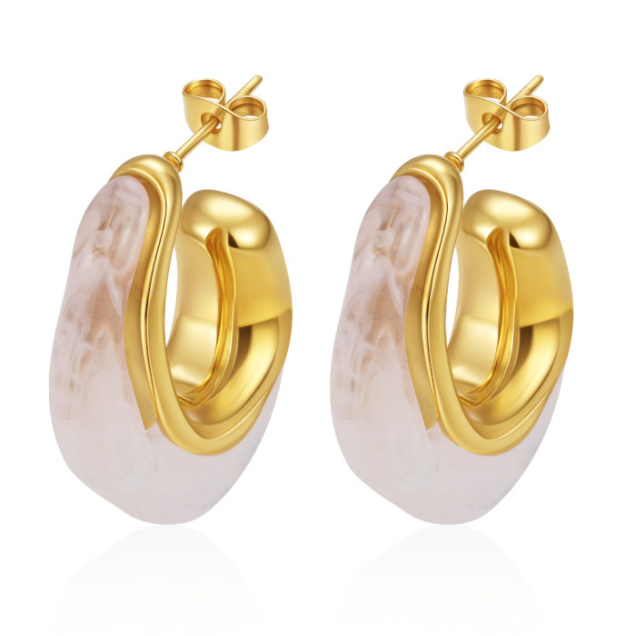 Cross-border European and American style fashion water drop colorful earrings, stainless steel color-retaining resin earrings, versatile spring and summer ear accessories
