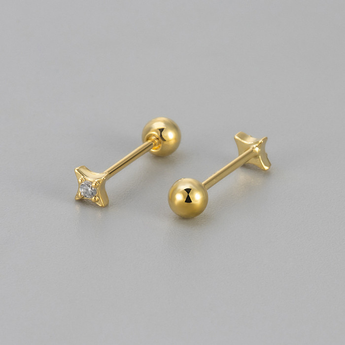 New compact four-pointed star screw-on earrings with a unique design, niche versatile everyday star-shaped women's earrings