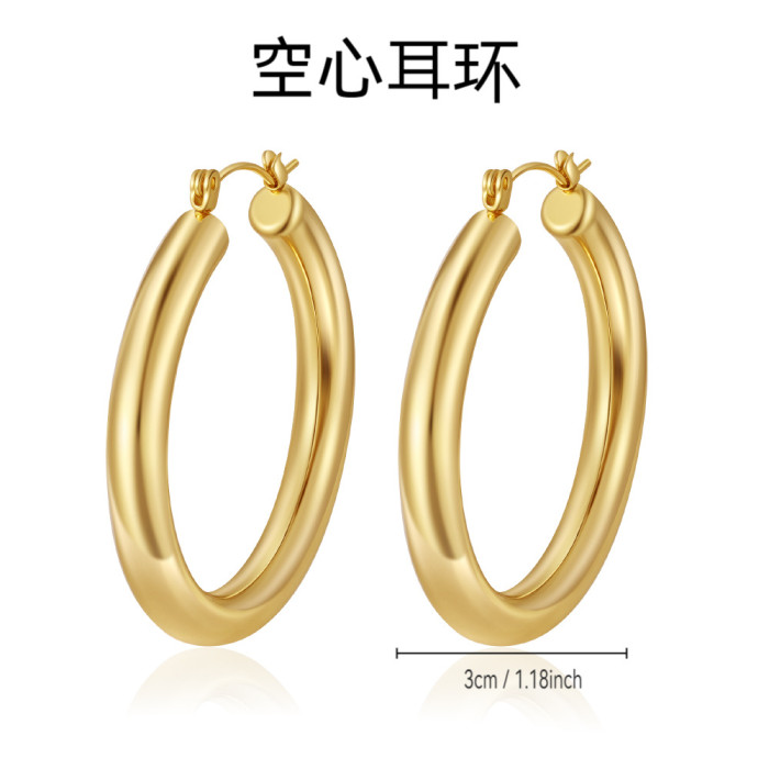 Amazon Bestseller: Simple and Unique Titanium Steel Unisex Real Gold Polished Ear Clips 4mm Hollow Earrings