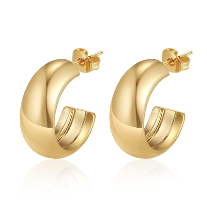 Cross-border light luxury geometric stainless steel earrings for women, trendy and high-end 18K plated hoops, versatile earrings wholesale