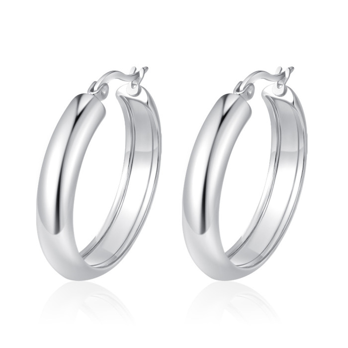 Cross-border light luxury geometric stainless steel earrings for women, trendy and high-end 18K plated hoops, versatile earrings wholesale