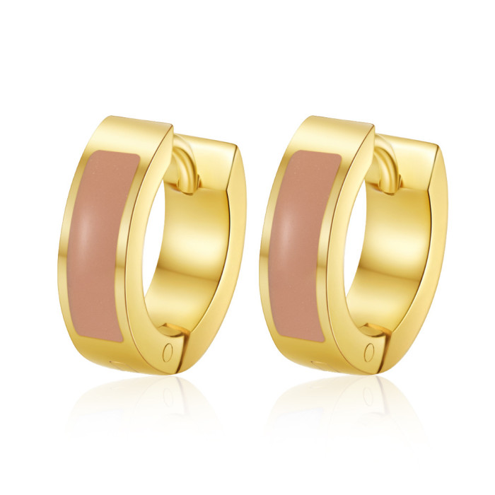 European and American fashion trend round stainless steel oil-dipped earrings for women, 18K vacuum-plated versatile earrings wholesale