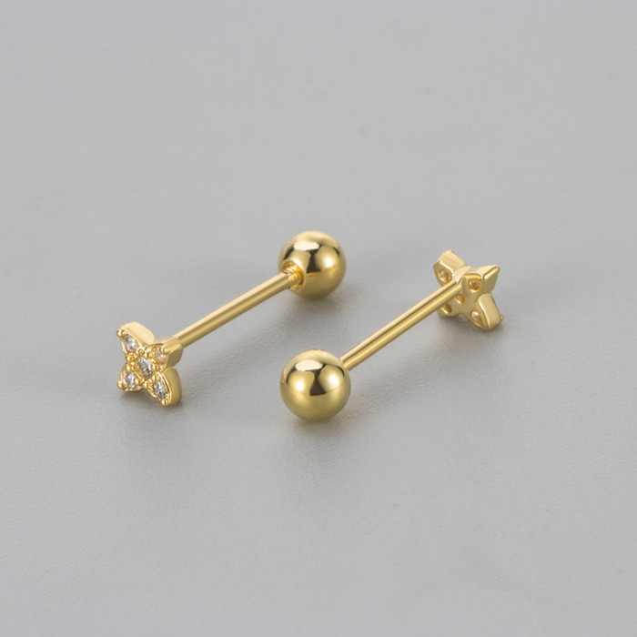 New compact mini diamond-encrusted four-leaf clover screw-on earrings, versatile for everyday fashion, simple and stylish women's earrings