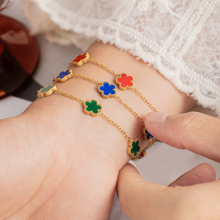Cross-border European and American fashion minimalist shell bracelet, women's high-end five-leaf flower bracelet, non-fading PVD real gold jewelry