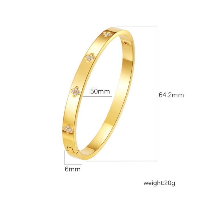 Fashionable round stainless steel clasp bracelet PVD18K electroplated with diamonds, versatile titanium steel bracelet and earrings for women, wholesale