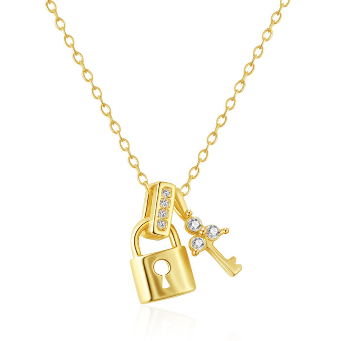 New European and American style cross-border pendant necklace, titanium steel, non-fading, inlaid with zircon, collarbone chain with Mama lock pattern necklace