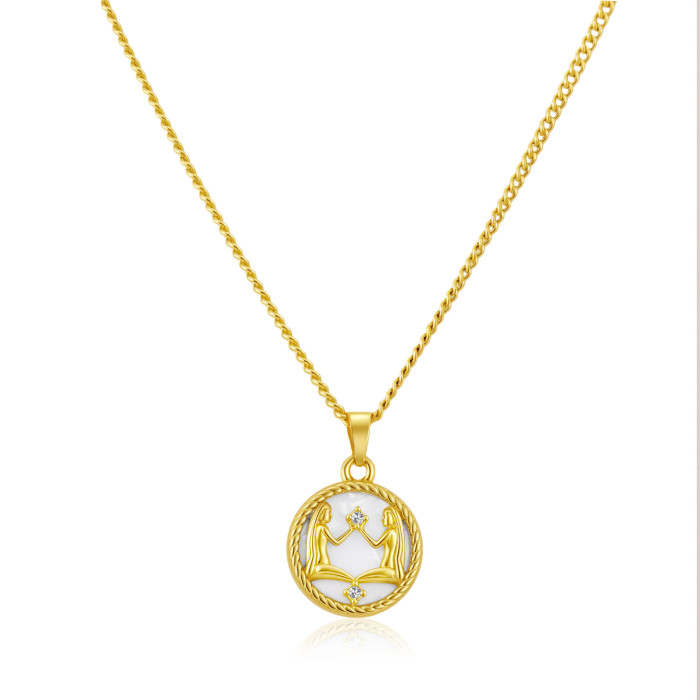 Cross-border direct supply to Europe and America: Zodiac stainless steel necklace, versatile women's round PVD electroplated fashion shell chain