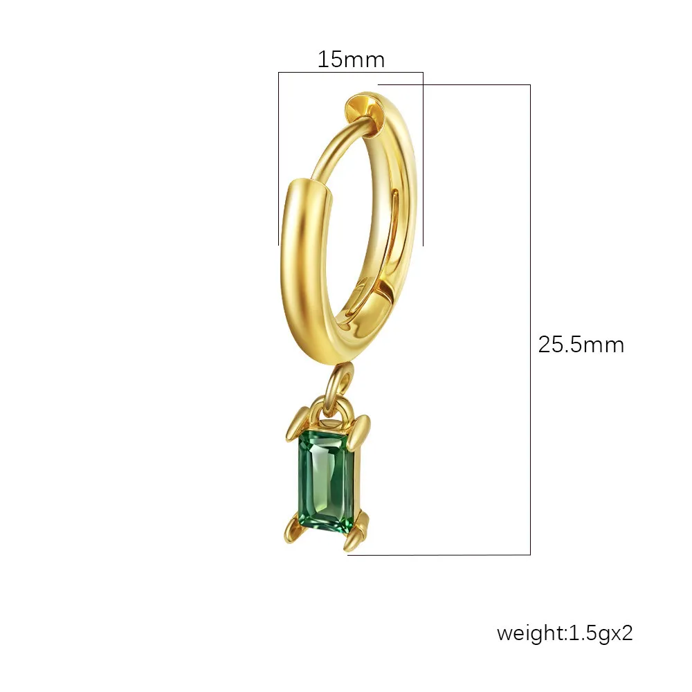 Ancient-style rectangular green zircon earrings with tassels, exquisite jewelry, European and American fashion earrings, unique and compact hoop earrings