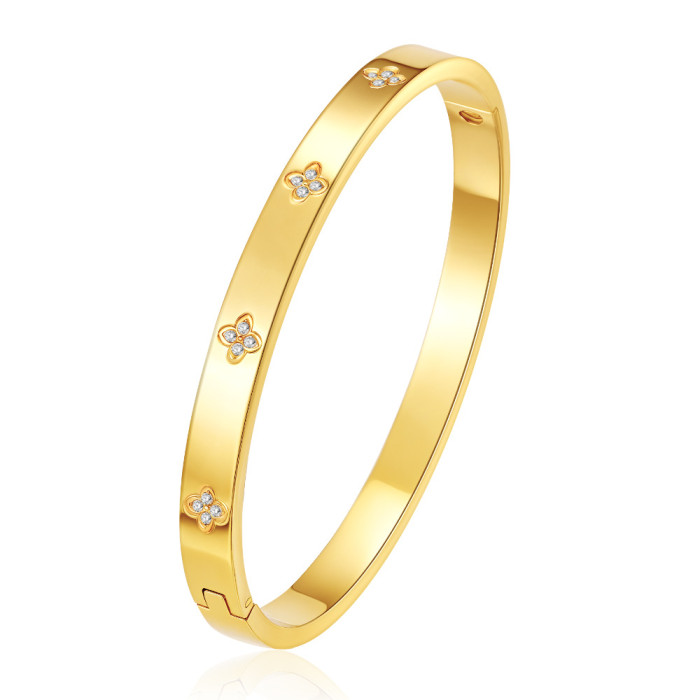 Fashionable round stainless steel clasp bracelet PVD18K electroplated with diamonds, versatile titanium steel bracelet and earrings for women, wholesale