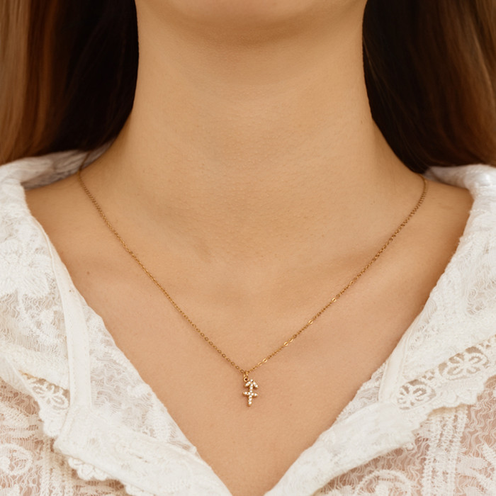 European and American Zodiac Stone Pendant Necklace Titanium Steel 18k Real Gold Non-Fading Women's Collarbone Chain Simple Necklace